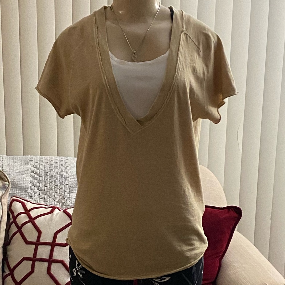 NWT We The Free/ Free People V-Neck Distressed Style Sweet Sage T-Shirt Size XS